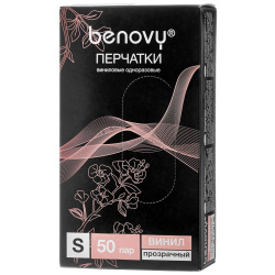 Перчатки BENOVY винил, н/стер, н/опудр, прозрачные